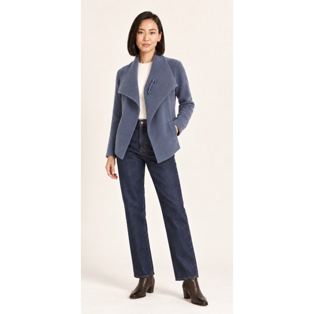 Margaret O'Leary Cashmere Safety Pin Drape Cardigan Blue XS